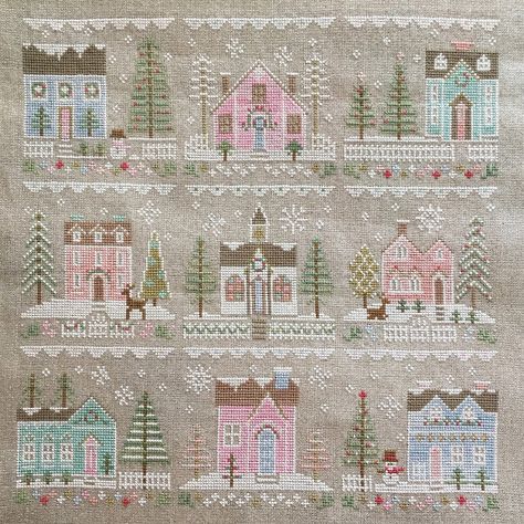 Glitter Village Cross Stitch, Cross Stitch Village, Framing Cross Stitch, Farmhouse Cross Stitch, Cotton Thread Embroidery, Anni Downs, Country Cottage Needleworks, Cross Stitch Houses, Cross Stitch House