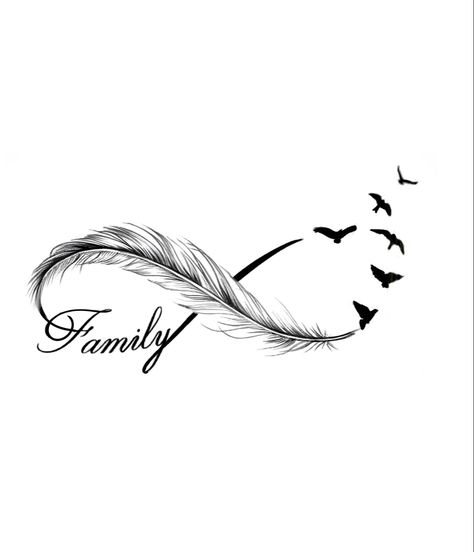 Infinity Tattoo Family, Infinity Tattoo With Feather, Infinity Tattoo Designs, Band Tattoo Designs, Feather Tattoo Design, Writing Tattoos, Infinity Tattoos, Wrist Tattoos For Women, Feather Tattoo