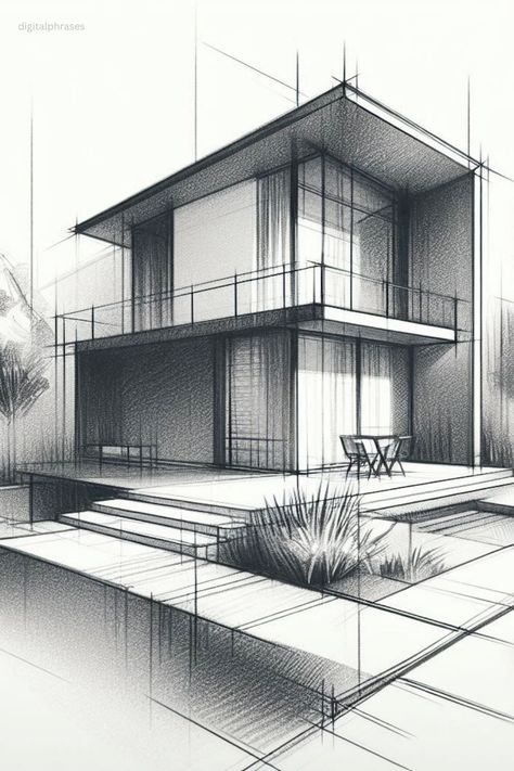 Perfect your two-point perspective technique with 21 house drawing ideas. These concepts focus on different angles and architectural details, making your house drawings more dynamic. 2 Point Perspective Drawing Houses, Perspective House Drawing, Prespective Sketches, Point Perspective Drawing Ideas, Architecture Perspective Drawing, 3 Point Perspective Drawing, 3d House Drawing, Perspective Drawing Ideas, House Drawing Ideas