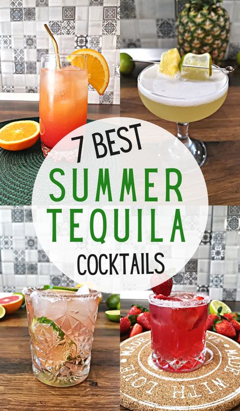 Top 7 Summer Tequila Cocktails To Try Next - Foodiosity Easy Tequila Mixed Drinks, Mixed Drink With Tequila, Cocktails With Tequila Easy, Tequila Batch Drinks, Tex Mex Cocktails, Summer Drinks Tequila, Tropical Tequila Cocktails, Mixed Drinks Alcoholic Tequila, Light Cocktails Summer