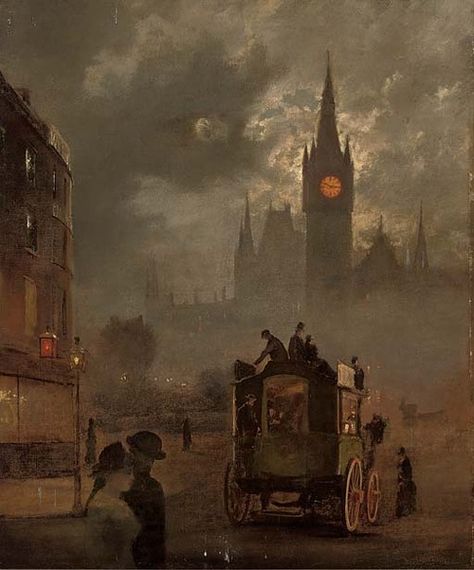 St. Pancras at night, 19th Century English School. 19 Century Aesthetic, 1800 Aesthetic, London 1800, 19th Century Aesthetic, Era Victoria, 19th Century London, London Painting, Arte Peculiar, Victorian Aesthetic