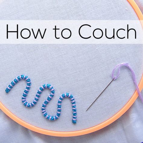 Couching Embroidery Tutorials, Couch Stitch Embroidery, Embroidery Couching Stitch, Fabric Embellishment Techniques, Couching Embroidery Design Ideas, Couching Stitch Embroidery Designs, Couching Embroidery Design Motifs, Embroidery Stitches Tutorial Videos, Couching Stitch Embroidery