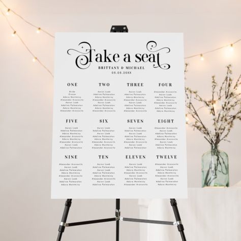 Wedding Seating Chart Display, 12 Tables, Table For 12, Tables Wedding, Wedding Table Seating, Vintage Script, Seat Foam, Bold Typography, Diy Brides