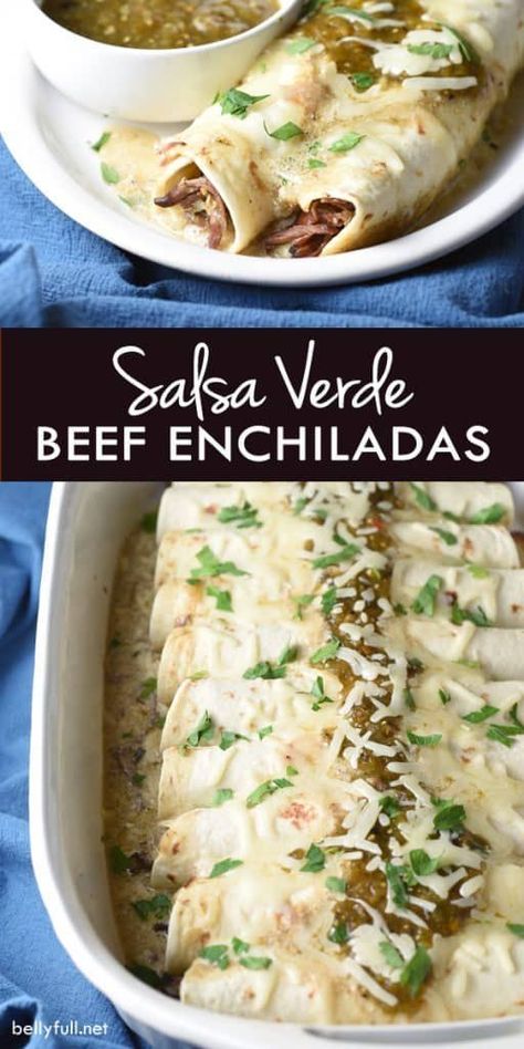 Steak Enchiladas With White Sauce, Salsa Verde Beef, Recipe For Salsa, Shredded Beef Enchiladas, Slow Cooker Salsa, Beef Enchilada, Healthy Beef, Beef Enchiladas, Shredded Beef