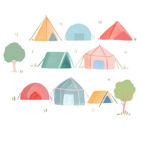 Camping Music Festival, Weekend Illustration, Tent Drawing, Picnic Time, Drawing Watercolor, Diy Felt, Pattern Illustration, Illustration Inspiration, Print Pattern