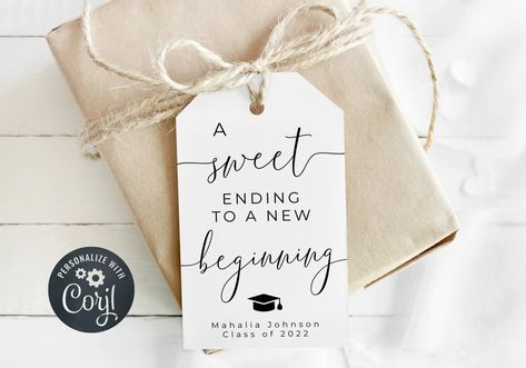 Graduation Favor Tag Template, Sweet Ending To A New Beginning, Printable Grad Party Gift Tag, Editable Graduate Treat Tag, Instant Download #graduation #personalizedtags #printablegraduation #gradpartyfavortag #graduationfavortag #graduategifttag #sweetendingtag #minimalgraduation #2022graduation Popcorn Baby Shower Favors, Baby Shower Popcorn, Gift Tag Template Printable, Christmas Gift Tags Template, Popcorn Favors, Thanksgiving Favors, Favour Tags Template, Gift Tag Template, Market Ideas