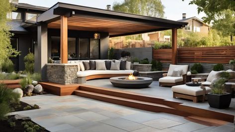 25 Best Concrete Patio Ideas to Enjoy the Outdoors in Style Patio With Hot Tub Ideas, Modern Patio Design Ideas, Patio With Hot Tub, Concrete Landscaping, Hot Tub Ideas, Hardscape Patio, Poured Concrete Patio, Concrete Patio Ideas, Concrete Deck