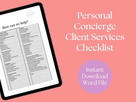 Personal Concierge Client Services Checklist Fully | Etsy Client Template, Personal Concierge, Client Service, First Meeting, Word File, Community Business, Side Jobs, Business Organization, Concierge Service