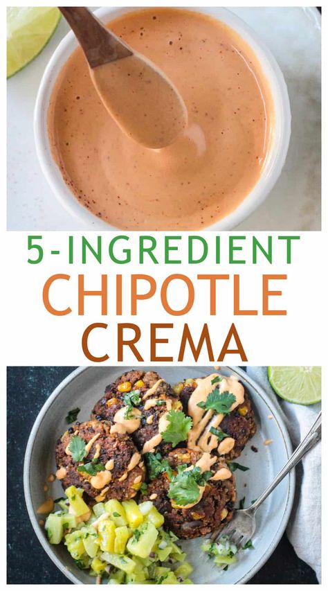 Vegan Crema Mexican, Vegan Chipotle Sauce, Vegan Crema, Wfpb Sauces, Mexican Burger, Dip For Tortilla Chips, Crema Recipe, Vegan Chipotle, Healthy Tacos Salad