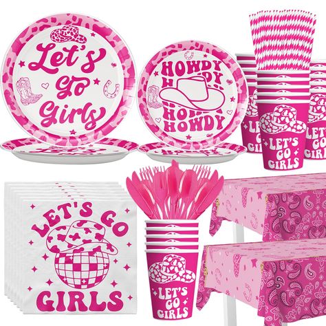 PRICES MAY VARY. 【SERVE 24 GUESTS】This west cowgirl set includes 24pcs 9 inches plates, 24pcs 7 inches plates, 24pcs Napkins, 24pcs ounce paper cups, 24pcs plastic forks, 24pcs plastic knifes, 24pcs plastic spoons, 24pcs paper straws, 2pcs 54inch*108inch tablecloths. These high-quality party supplies and well-designed patterns will surely be a hit at your wonderful party! 【COWGIRL THEME DESIGN】These Pink Cowgirl Theme birthday party table centerpieces adopt classic cowgirl themed elements, such Birthday Party Table Centerpieces, Cowgirl Theme Birthday, Cowgirl Birthday Party Decorations, Cowgirl Decorations, Cowgirl Party Decorations, Cowboy Party Decorations, Classic Cowgirl, Sweet 16 Party Decorations, Baby First Birthday Themes