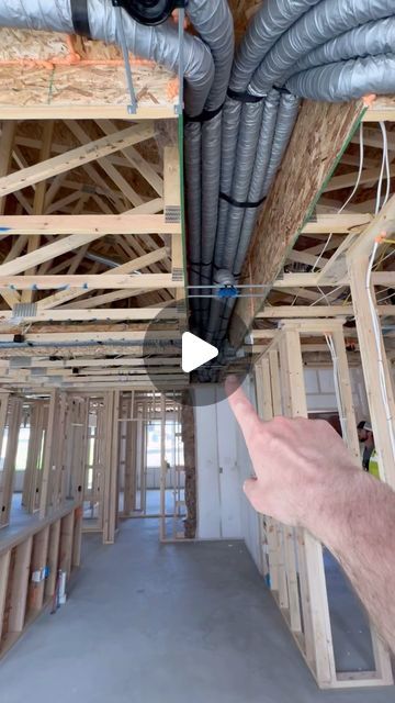 Matt Risinger on Instagram: "Ducts inside the conditioned space with out using Spray Foam at the roofline!  @boabuilders did an impressive job here with layout of these @rheiacomfort ducts inside the @buildersfirstsource truss system. Post Sheetrock installation @westerncoloradoairbarrier will do a full seal of AeroBarrier to seal the bottom of the OSB chases to the top of the Sheetrock then they will blow a ton of insulation on top!  Stay tuned for a full @thebuildshow on this excellent yet cost effective way to run ducts inside the conditioned envelope. I’m super impressed. #hvac #ducts #buildingscience" Sheetrock Installation, Barndo Ideas, Hvac Design, Hvac Duct, Attic Insulation, Building Remodeling, Home Building Tips, Off Grid Cabin, Craftsman Style Homes