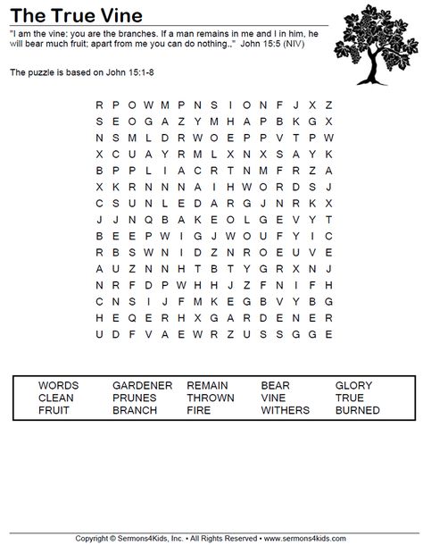 The True Vine - Word Search I Am The Vine Craft, I Am The Vine You Are The Branches Craft, Story Crafts, Bible Word Searches, Childrens Sermons, True Vine, Bible Activities For Kids, Bible Story Crafts, Activity Sheets For Kids