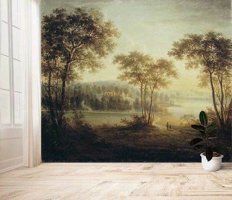 Forest With River, Countryside Decor, World Map Mural, Wallpaper Forest, Pine Tree Painting, Scene Wallpaper, French Bed, Scenic Wallpaper, World Map Wallpaper