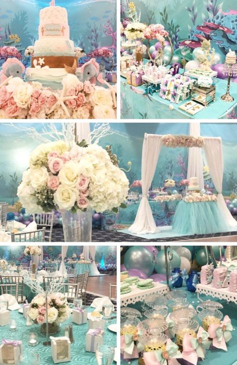 Under the Sea Mermaid Party Little Mermaid Sweet 16 Ideas, Mermaid Quinceanera Theme, Little Mermaid Quinceanera Theme, Little Mermaid Wedding Theme, Mermaid Sweet 16, Under The Sea Quinceanera Theme, Under The Sea Backdrop, Sea Wedding Theme, Sea Backdrop