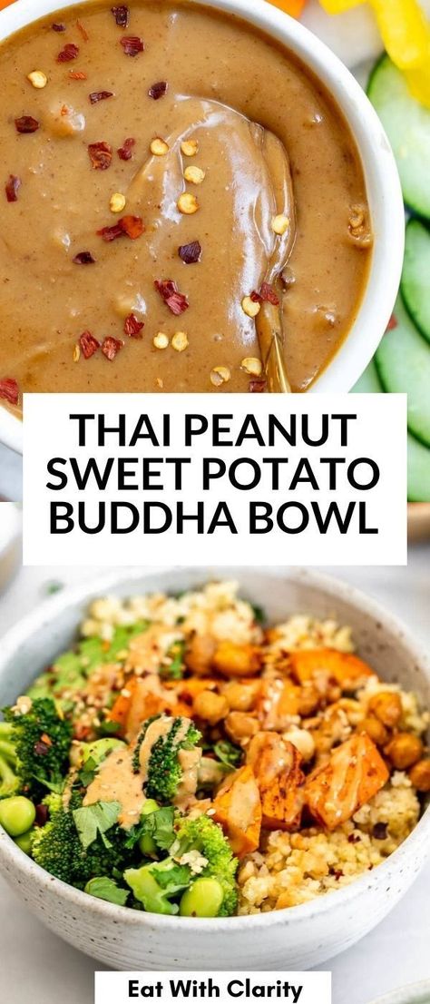 Resep Smoothie, Thai Peanut Sauce, Healthy Bowls Recipes, Thai Peanut, Buddha Bowls, Spicy Thai, Healthy Bowls, Think Food, Buddha Bowl