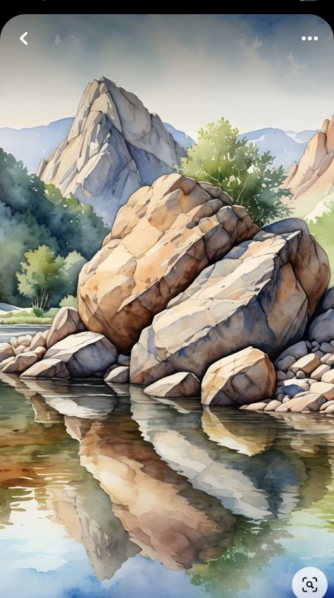 Amazing Watercolor Art, Watercolour Rocks, Watercolor Scenery, Watercolor Art Landscape, Art Tutorials Watercolor, Scenery Paintings, Diy Watercolor Painting, Landscape Paintings Acrylic, Landscape Art Painting