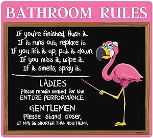 Venicor Flamingo Bathroom Decor Sign - 12 x 13 Inches - Aluminum - Pink Flamingo Gift Merch Wall Decoration Accessories Flamingo Bathroom Decor, Flamingo Bathroom, Bathroom Decor Signs, Bathroom Rules, Flamingo Gifts, Cafe Door, Party Stickers, Yard Decorations, Funny Bathroom