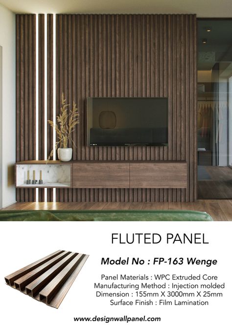 FLUTED PANEL | VENEER FINISH Fluted Panel Tv Wall, Tv Accent Wall Ideas Mounted Tv, Large Tv Wall Ideas Living Room, Pvc Wall Panels Designs, Living Room Decor Tv, Tv Wall Panel, Tv Feature Wall, Fluted Panel, Feature Wall Design