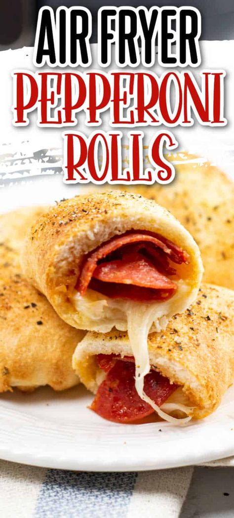 Air fryer pepperoni rolls are the perfect combination of spicy pepperoni, melted cheese, and chewy crispy pizza dough. These are a fun snack or simple meal that will quickly become a new family favorite! Air Fryer Party Food, Peperoni Rolls, Air Fryer Pepperoni Rolls, Pepperoni Air Fryer, Air Fryer Pizza Rolls, Pepperoni And Cheese Croissants, Air Fry Pizza Rolls, Pizza Rolls In Air Fryer, Air Fryer Pepperoni Pizza Puffs