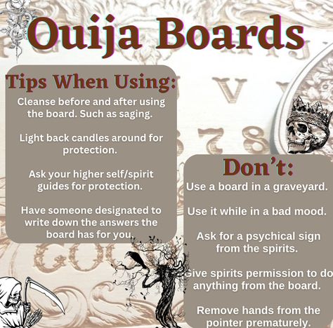 Rules Of Ouija Board, How To Use A Ouija Board, Ouija Board Rules, Ghost Summoning Spell, Ghost Hunting Tips, Ouija Board Diy, Latin Spells, Ouija Board Design, Movies Scary