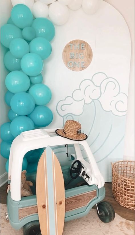 Two Rad Surf Birthday Party, Surfer 2nd Birthday, The Big One Birthday Party Surf, The Big One Surfer Birthday, Ocean Themed First Birthday Boy, The Big One Birthday Surf, The Big One Wave First Birthday, Surf Theme Baby Shower Boy, Surf First Birthday Party Boy