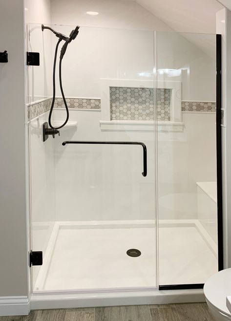 Click to close image, click and drag to move. Use arrow keys for next and previous. Shower Barn Door, Custom Shower Base, Onyx Shower, Barn Bathroom, Bathroom Shower Design, Frameless Shower Door, Shower Installation, Master Shower, Shower Drains