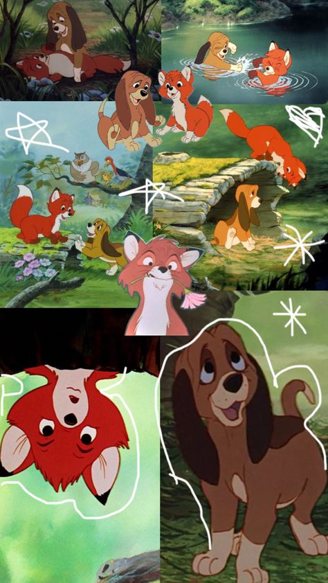 Todd and copper (fox and the hound) (1981) Fox And The Hound Aesthetic, Copper Fox And The Hound, Todd And Copper, Fox And Hound, Dog Drawing Simple, Minnie Mouse Drawing, Disney Characters Wallpaper, Mouse Drawing, Disney Cats