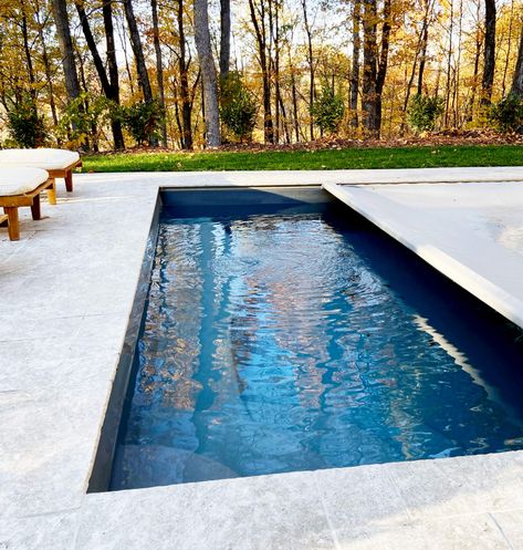 Pros and Cons of an Automatic Pool Cover and How Much it Costs Rectangle Pool With Automatic Cover, Pool With Retractable Cover, Motorized Pool Cover, Rectangular Pool With Automatic Cover, Rectangle Pool Backyard Ideas, Built In Pool Cover, Automatic Pool Covers Inground, Pools With Covers, Pools With Automatic Covers