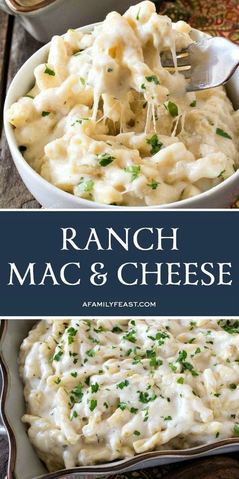 Ranch Macaroni and Cheese is creamy, cheesy and delicious! Plus, this easy recipe takes only 30 minutes to prepare. Ranch Macaroni And Cheese, Ranch Mac And Cheese, Family Feast Recipes, Feast Recipes, Macaroni Cheese Recipes, Mac Cheese Recipes, Cheesy Pasta, Family Feast, Mouthwatering Recipes