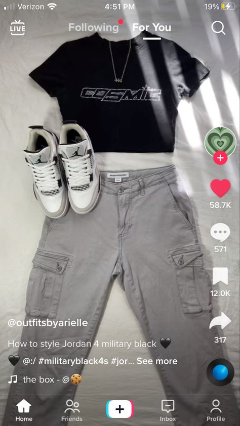 Cargo And Jordans Outfit, Outfits With Oreo 4s, Jordan 4 Black Canvas Fits, Cool Grey 6s Outfit, Military 4s Outfit, Jordan 4 Women Outfit, Grey Cargos Outfit Girl, Air Jordan 4 Outfit Women, Outfits With Jordan 4s