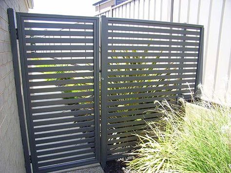 Fence Panels Privacy, Side Yard Gate, Grey Fences, Roof Ventilation, Backyard Gates, Home Fencing, Yard Gate, Summer Porch Decor, Modern Lake House