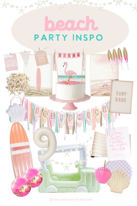 Beach Boho Birthday Party, Surf Theme Party Outfit, Beach Vibe Birthday Party, Pastel Beach Party Decor, Beach Party Inspiration, Lifes A Beach Party Theme, Vintage Surf Birthday Party, Beach Themed Girls Birthday Party, Retro Beach Theme Party