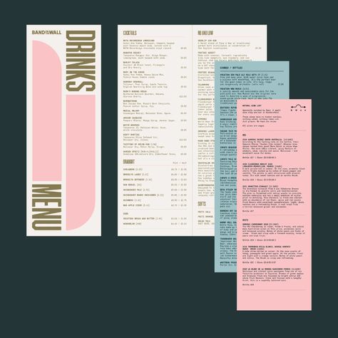 Band on the Wall identity - Fonts In Use Cocktail Menu Design, Drink Menu Design, Menu Design Inspiration, Advanced Typography, Menu Layout, Self Branding, Dinner Party Menu, Restaurant Menu Design, Stationary Design