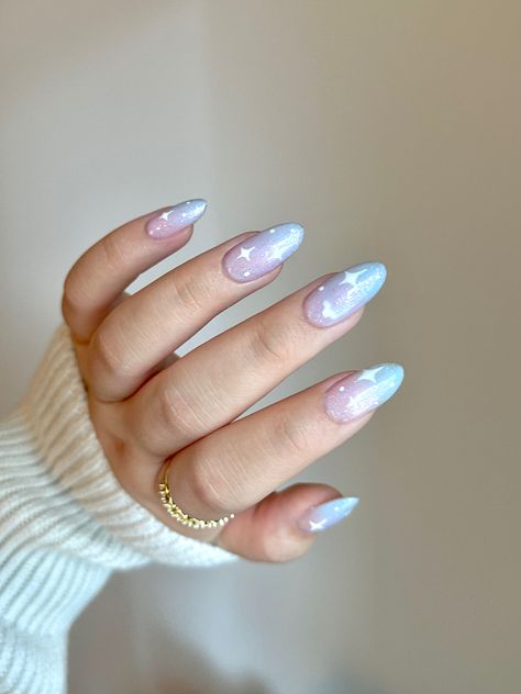 Stardust Nails, Bts Inspired Nails, Starry Night Nails, Starry Nails, Gender Reveal Nails, Night Nails, Star Nail Designs, Sky Nails, Moon Nails