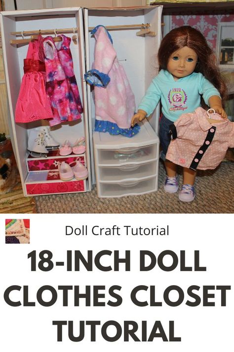 Your 18-inch doll needs a place to store her clothes and accessories! Today, we're going to show you how to make a DIY doll clothes closet from two doll boxes. This is a great upcycling project that's perfect for doll clothes storage while also being eco-friendly. American Girl Diy Accessories, Diy Doll Closet, Doll Clothes Storage, Doll Clothes Storage Ideas, Diy Doll Clothes, Make A Closet, Doll Clothes Hangers, Doll Storage, Double Closet