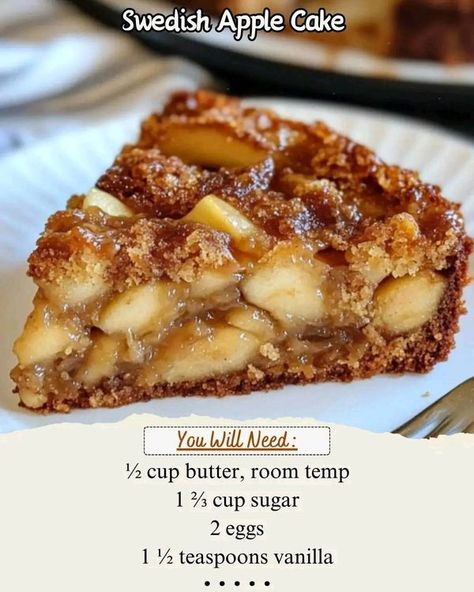 Cake and dessert  recipes | My mom made this Swedish Apple Cake for family gatherings, and it was always the first dessert to disappear | Facebook Paula Deen Apple Cake, Swedish Apple Cake, Swedish Apple Cake Recipe, Swedish Apple Pie, Cake And Dessert, Napoleon Cake, Apple Custard, Apple Coffee Cakes, Cranberry Cake