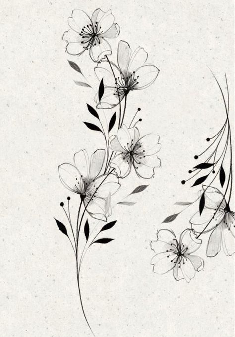 Floral Wrap Around Tattoo Design, Line Flower Tattoo Design, Black White Flower Tattoo, Flower Vine Tattoos For Women, Sakura Flower Drawing, Floral Tattoo Design Sleeve, Black And White Flower Drawing, Flower Tattoo Black And White, Ramos Tattoo