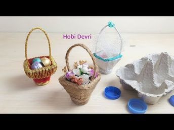 How To Make Easter Baskets, Mini Easter Basket, Easter Baskets To Make, Making Baskets, Plastic Bottle Caps, Egg Carton Crafts, Jute Basket, Basket Crafts, Crochet Barbie Clothes