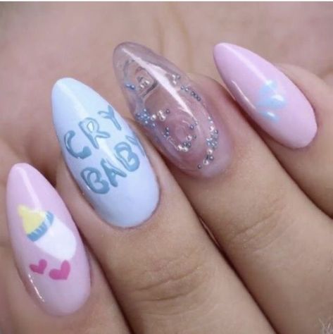 Melanie Martinez Nails, Pastel Goth Nails, Melanie Martinez Style, Concert Nails, Baby Nails, Really Cute Nails, Nails For Kids, Kawaii Nails, Birthday Nails