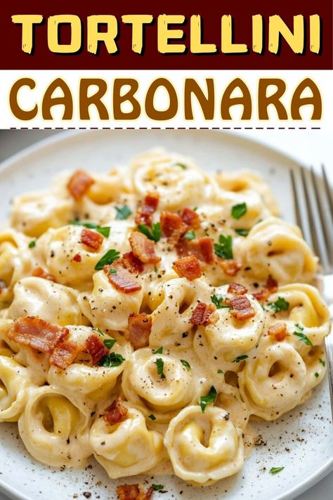 Delicious Main Dishes, Cream Sauce Tortellini, Tortilini Recipes Easy, Quick Pasta Lunch Ideas, Tortellini And Bacon Recipes, Different Types Of Pasta Dishes, Tortellini Dishes Dinners, Pasta With Chicken And Bacon, Tortellini Bacon Recipes