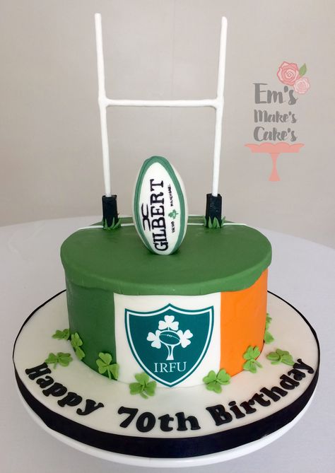 Irish rugby theme cake Rugby Themed Cakes, Rugby Cake Ideas, Rugby Birthday Cake, Male Cakes, 60 Cake, Rugby Cake, Rugby Birthday, Birthday Cale, 12th Birthday Cake