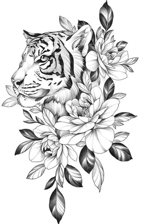 Tiger Tattoo Ideas, Tiger Tattoo Sleeve, Tiger Tattoos, Leopard Tattoos, Hip Thigh Tattoos, Tiger Tattoo Design, Floral Tattoo Design, Tattoo Feminina, Tiger Tattoo