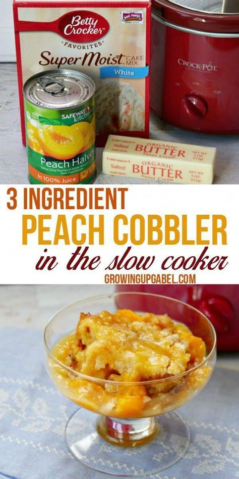 Slow Cooker Peach Cobbler, Crockpot Peach Cobbler, Crockpot Dessert Recipes, Delicious Slow Cooker Recipes, Crock Pot Desserts, Dessert Simple, Slow Cooker Desserts, Canned Peaches, Easy Slow Cooker Recipes