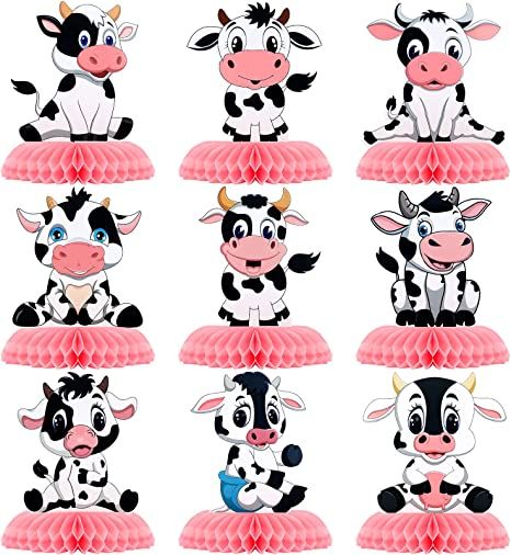 Pink Cow Party, Cow Party Decorations, Cow Print Party, Cowboy Party Favors, Kids Party Centerpieces, Honeycomb Table, Cow Birthday Parties, Cowboy Theme Party, Cow Baby Showers