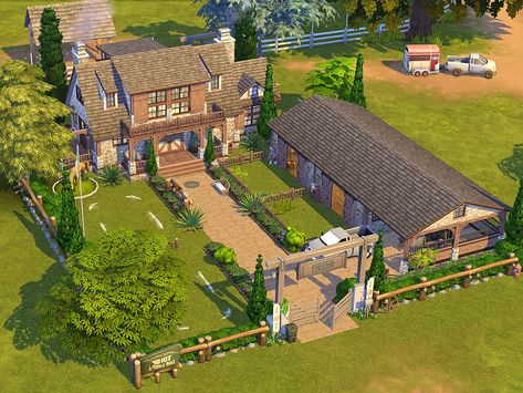 here is a cozy and rustic horse ranch for your Sims

it has 2 bed and 2 bathrooms
as well as 2 horse stables

the size of the lot is 40 x 30 House With Stables, Sims 4 Horse Ranch, Minecraft Barn, Ranch House Floor Plans, Casas The Sims Freeplay, Sims 4 Cottage, Sims 4 Kitchen, Sims 4 Bedroom, Sims 4 House Building