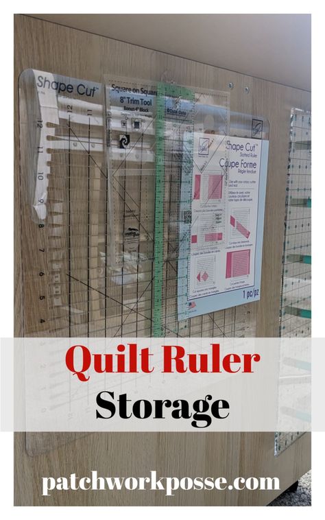 Quilt Ruler Storage Using Hooks 1 Quilting Rulers Storage Ideas, How To Store Quilting Rulers, Quilt Ruler Storage Ideas, Quilt Ruler Storage, Quilt Storage Ideas, Ruler Storage, Quilting Storage, Quilt Room Organization, Notions Storage