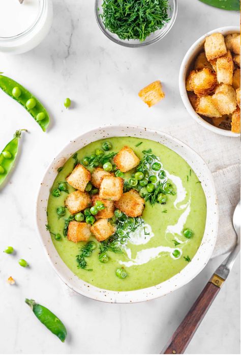 Homemade Comfort Pea Soup with Croutons - All We Eat Recipe For Pea Soup, Soup With Croutons, Buttery Mashed Potatoes, Creamed Peas, White Sauce Pasta, Split Pea Soup, Croutons Homemade, Pea Soup, Homemade Soup