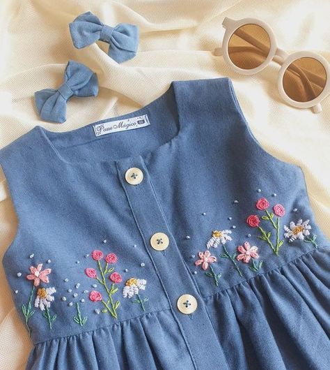 Hand Embroidery Frock Designs, Embroidery On Kids Clothes, Kids Embroidery Dress, Kids Embroidery Designs, New Dress Designs, Embroidery For Kids, Baby Dress Embroidery, Baby Frock Pattern