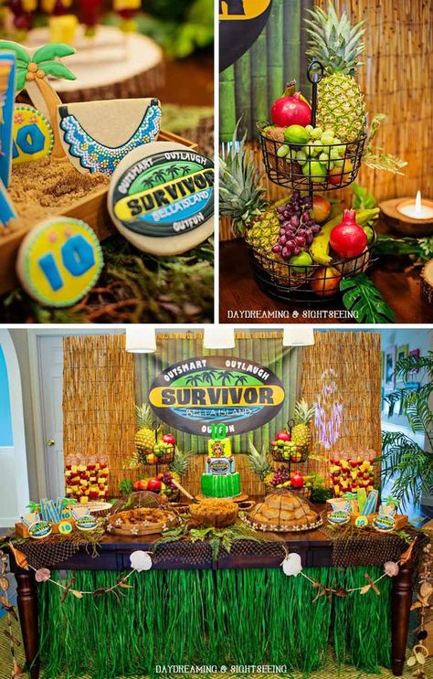 "Survivor" Inspired Party Full of Fabulous ideas. Kara's party ideas. I have wanted a survivor party forever. Survivor Theme, Survivor Idea, Survivor Games, Survivor Party, Idea Cake, Ard Buffet, Fiesta Tropical, Fun Party Themes, Fun Invitations