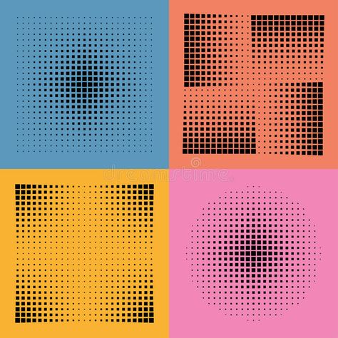 Halftone patterns vector illustration Halftone Graphic, Halftone Art, Halftone Illustration, Halftone Design, Halftone Pattern, Halftone Dots, Colored Background, Grid Design, Dots Design